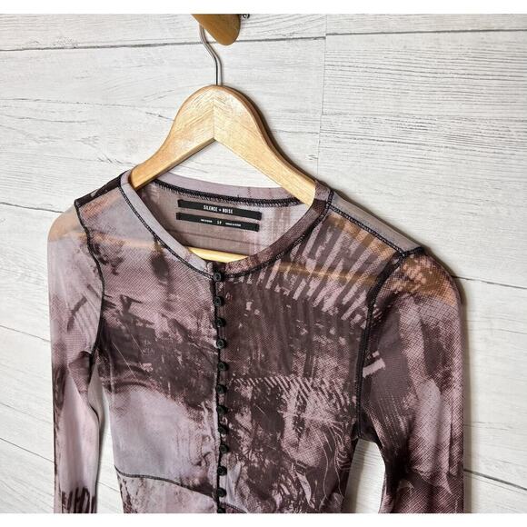 Silence + Noise Top Womens Size S-P Janice Sheer Mesh Button Down Expose Seams - Picture 7 of 16
